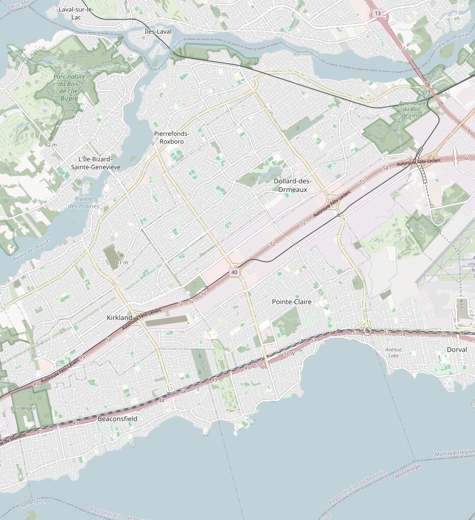 Map of Montreal's West Island showing where the organisations on this page are located